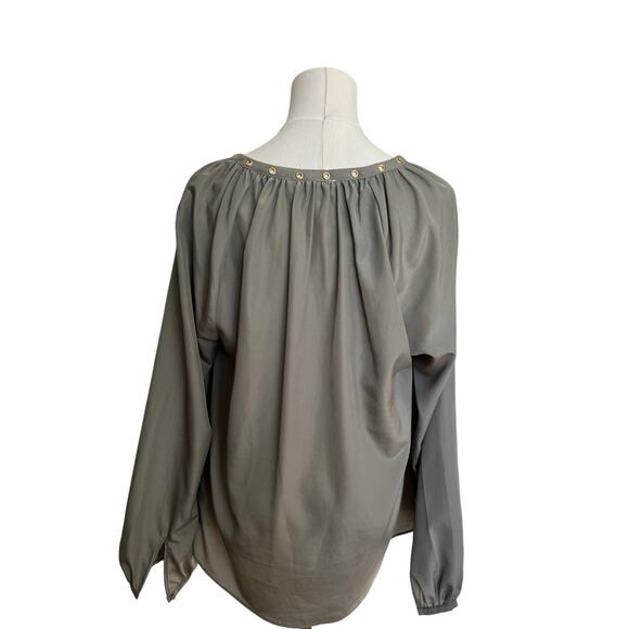 MICHAEL KORS | Women's Long Sleeve Rivet Blouse Army Green | Size Medium - Picture 4 of 5